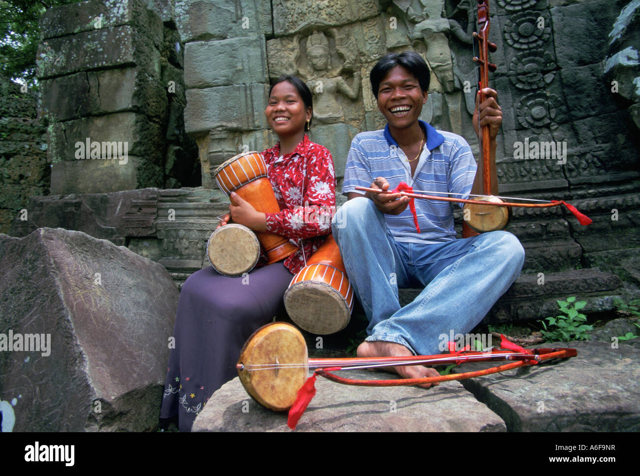Local musicians Angkor Cambodia Stock Photo