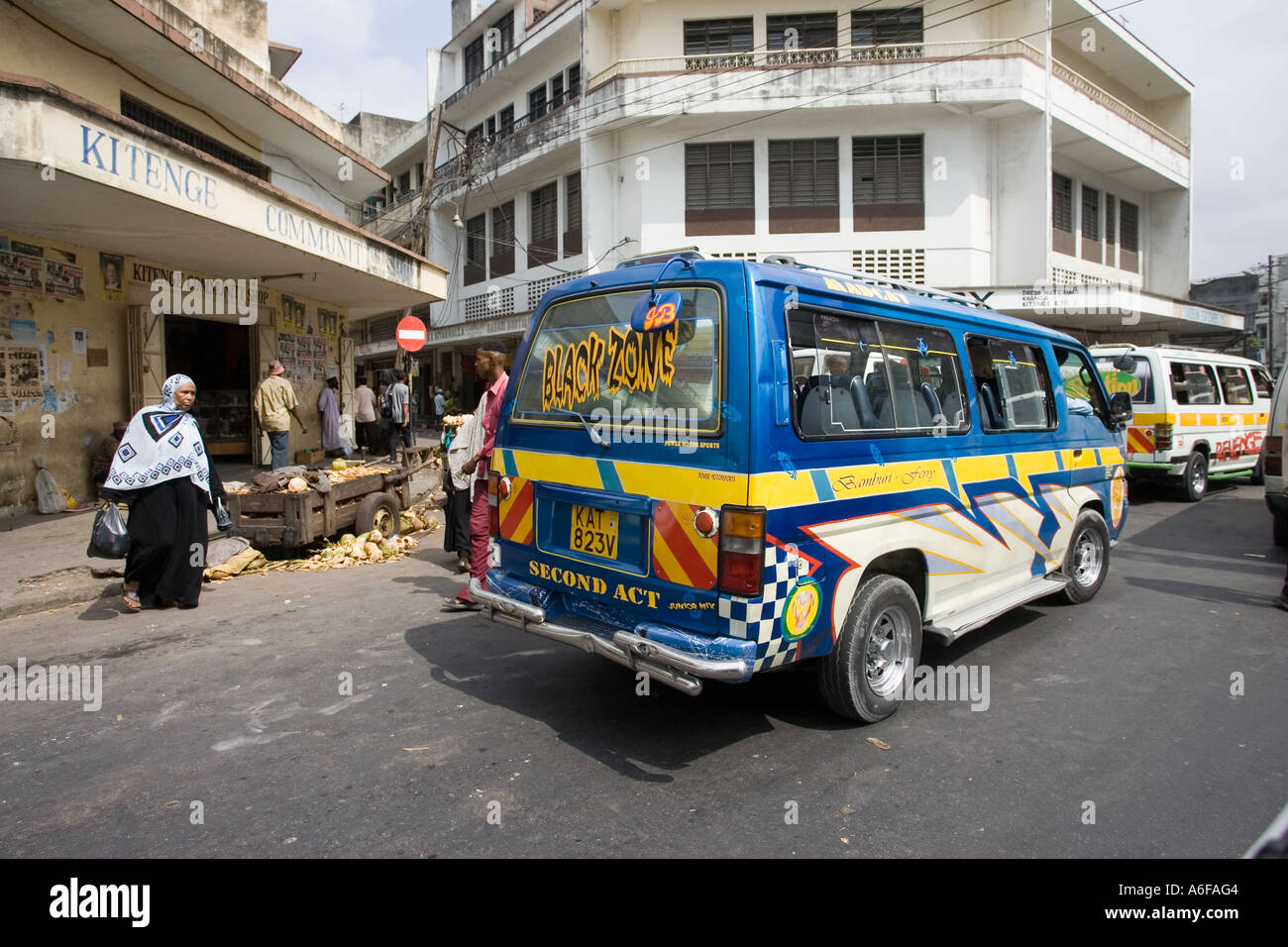African Taxi Or Matatu In Central Mombasa Kenya East Africa Stock Photo African Taxi Or Matatu In Central Mombasa Kenya East Africa Stock Photo