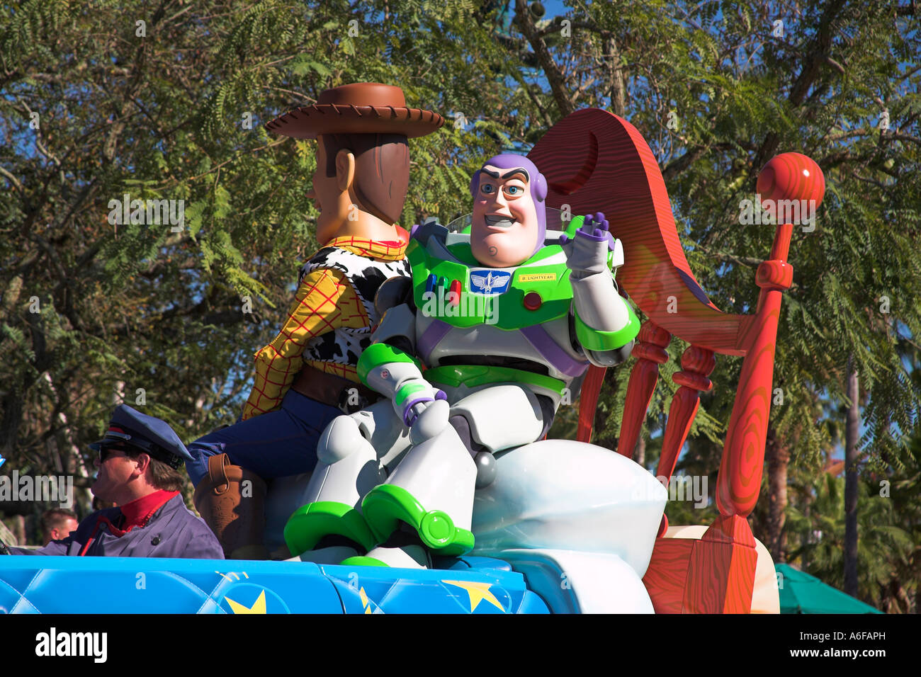 Disney Stars and Motor Cars Parade, Buzz Lightyear and Woody, Disney MGM Studios, Disney World, Orlando, Florida, USA Stock Photo