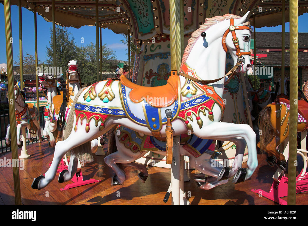 Horse on fairground carousel, USA Stock Photo