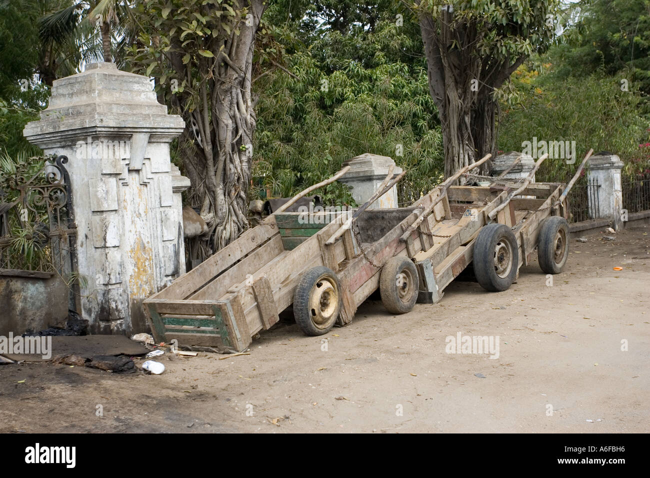 Wooden hand carts built on car axles Mombasa Kenya East Africa Stock