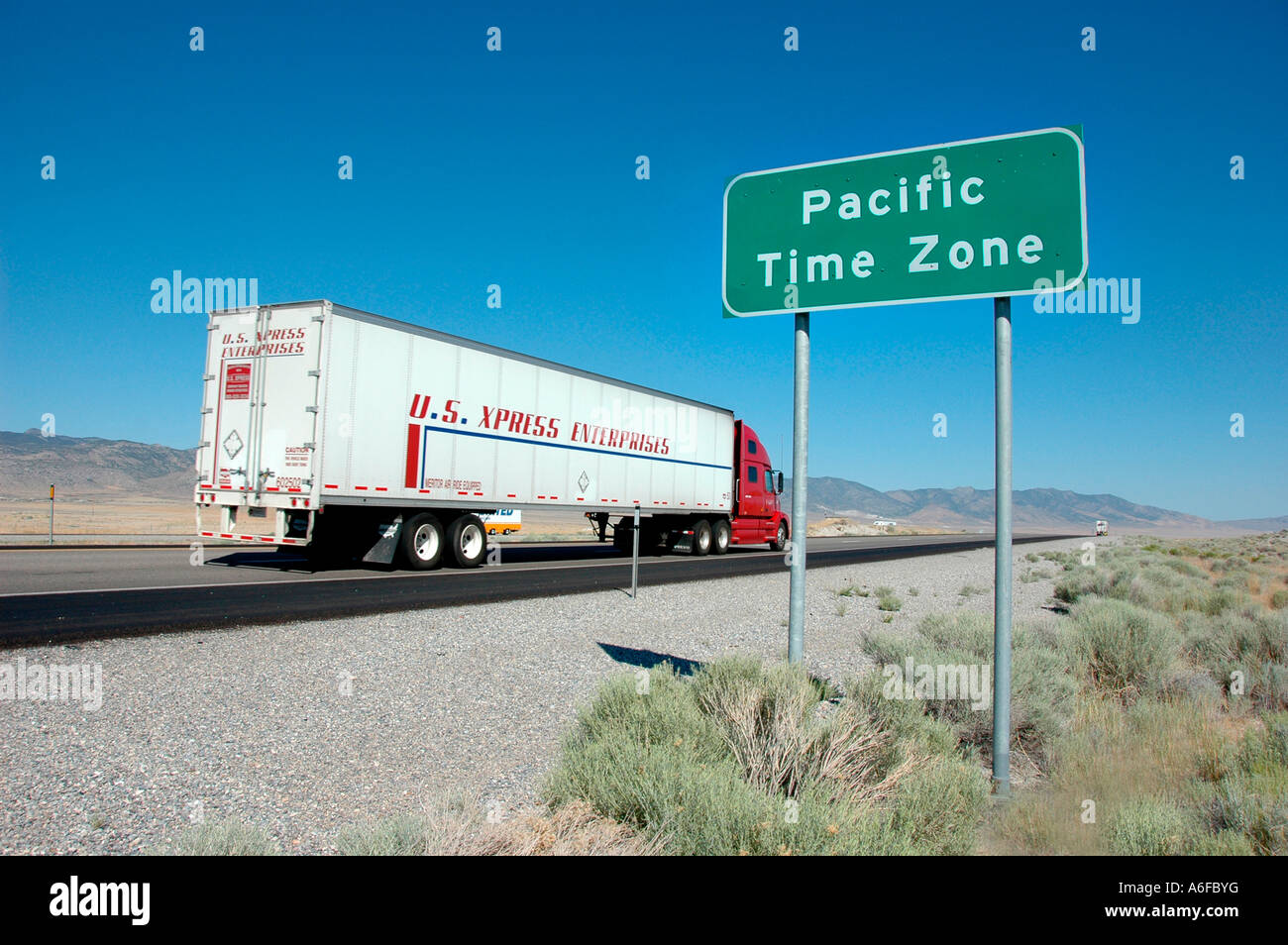 Pacific Time Zone as you go into Nevada on USA Interstate 80 at