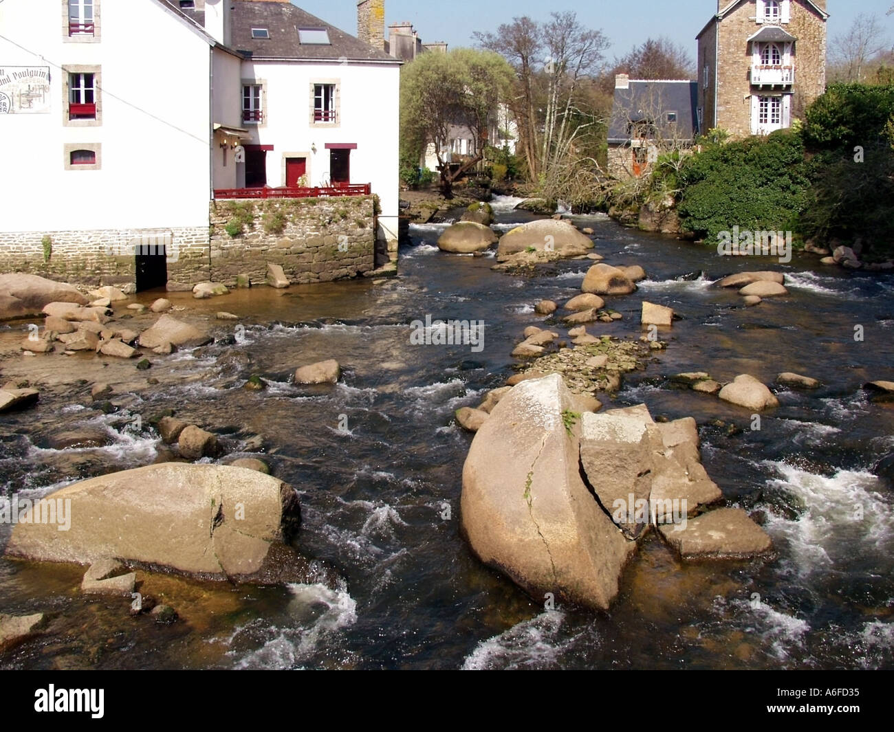 mill stream mill water wheel pont aven finistere brittany france Stock Photo