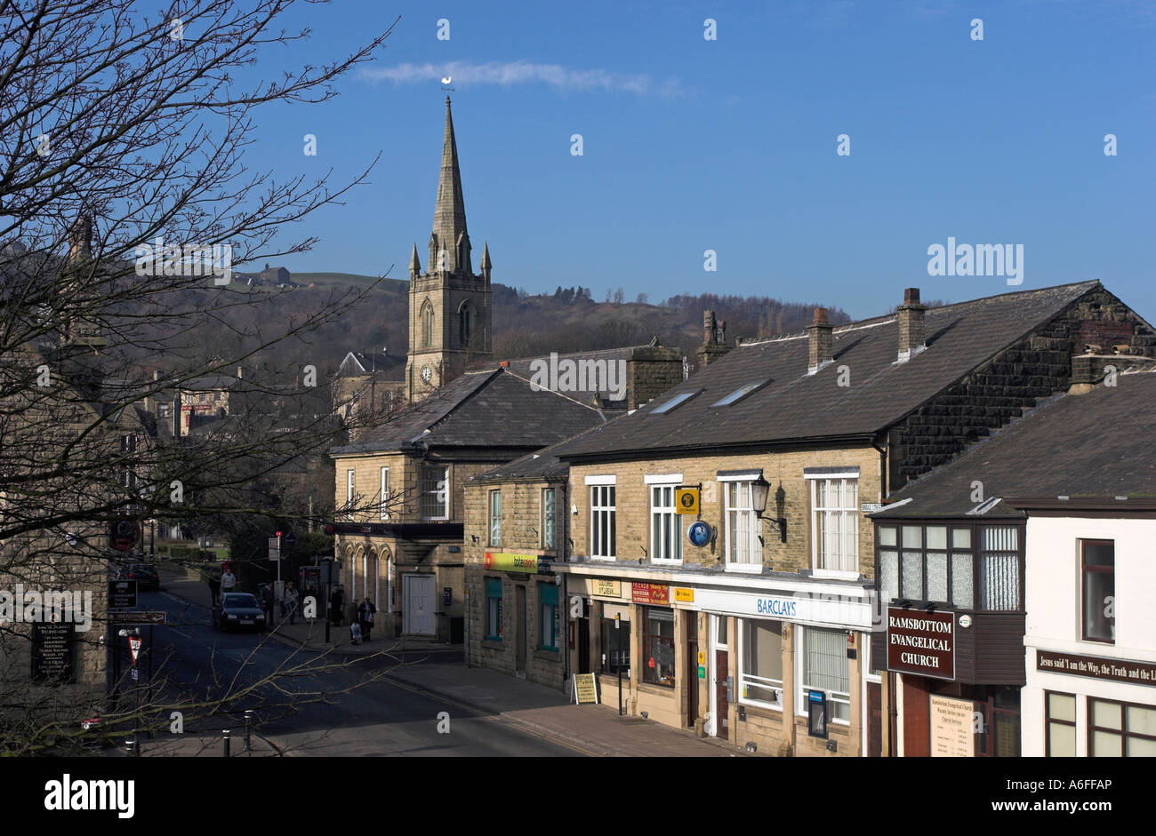 Bridge Street and St Pauls Parish Church in Ramsbottom Stock Photo - Alamy