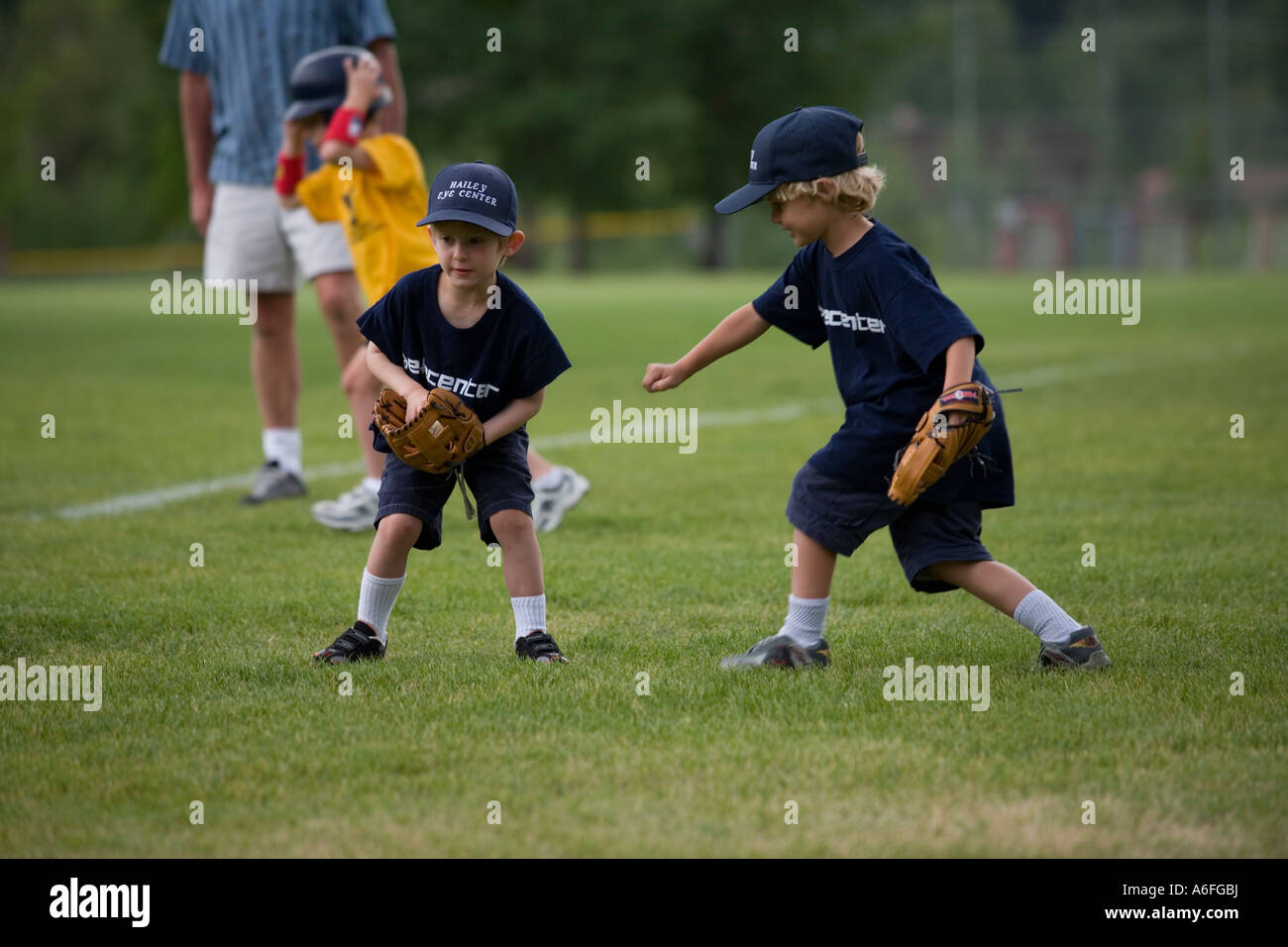 Boys playing t ball Stock Photo Alamy