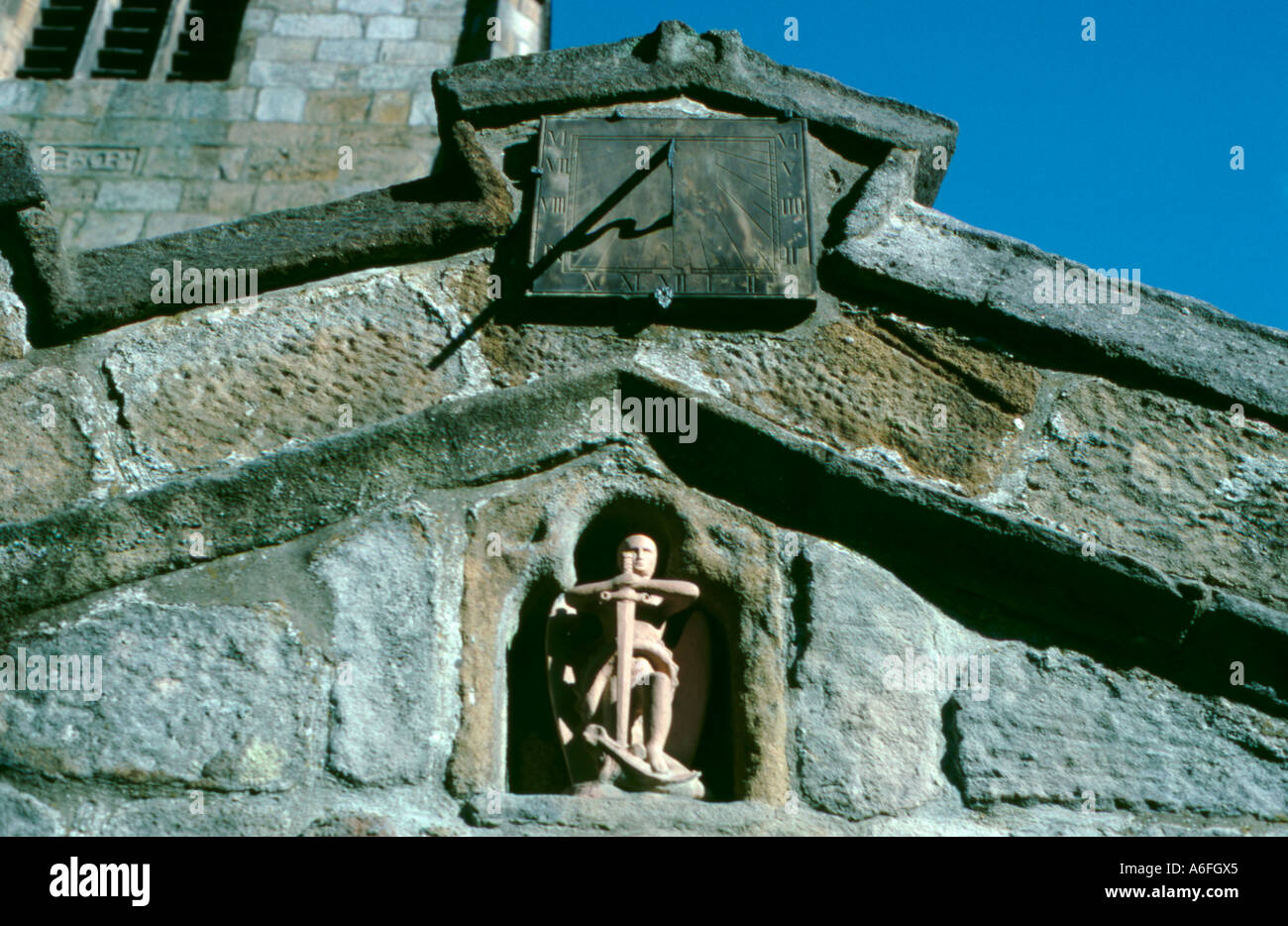Niche statue of St and sun dial, Church of St Michael the