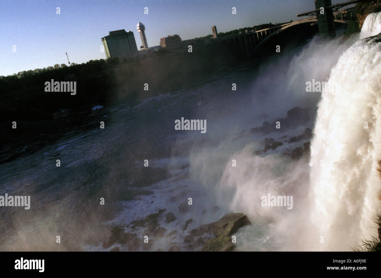 Niagara Falls view from US border over canadian border Stock Photo Alamy
