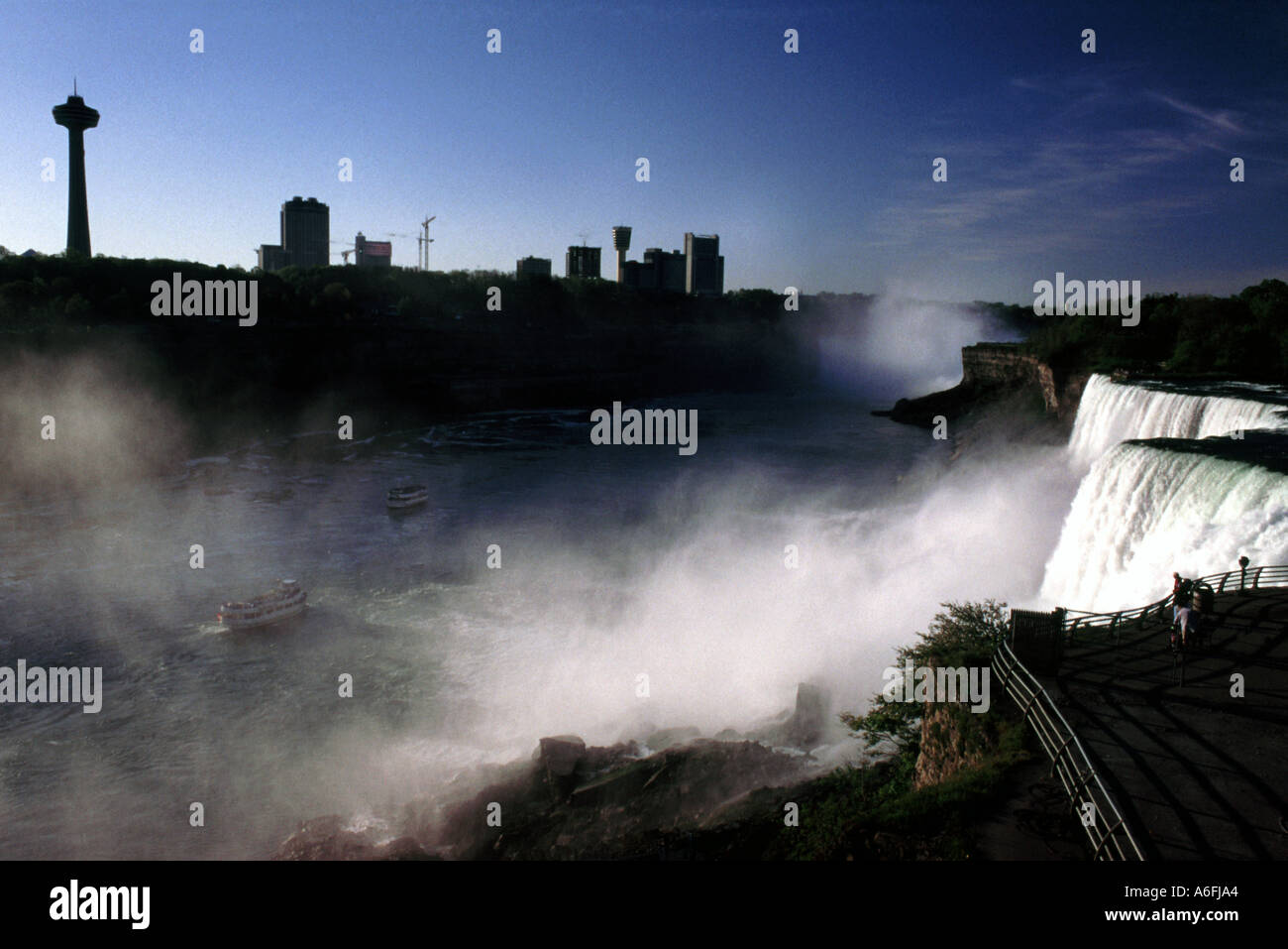 Niagara Falls view from US border over canadian border Stock Photo Alamy