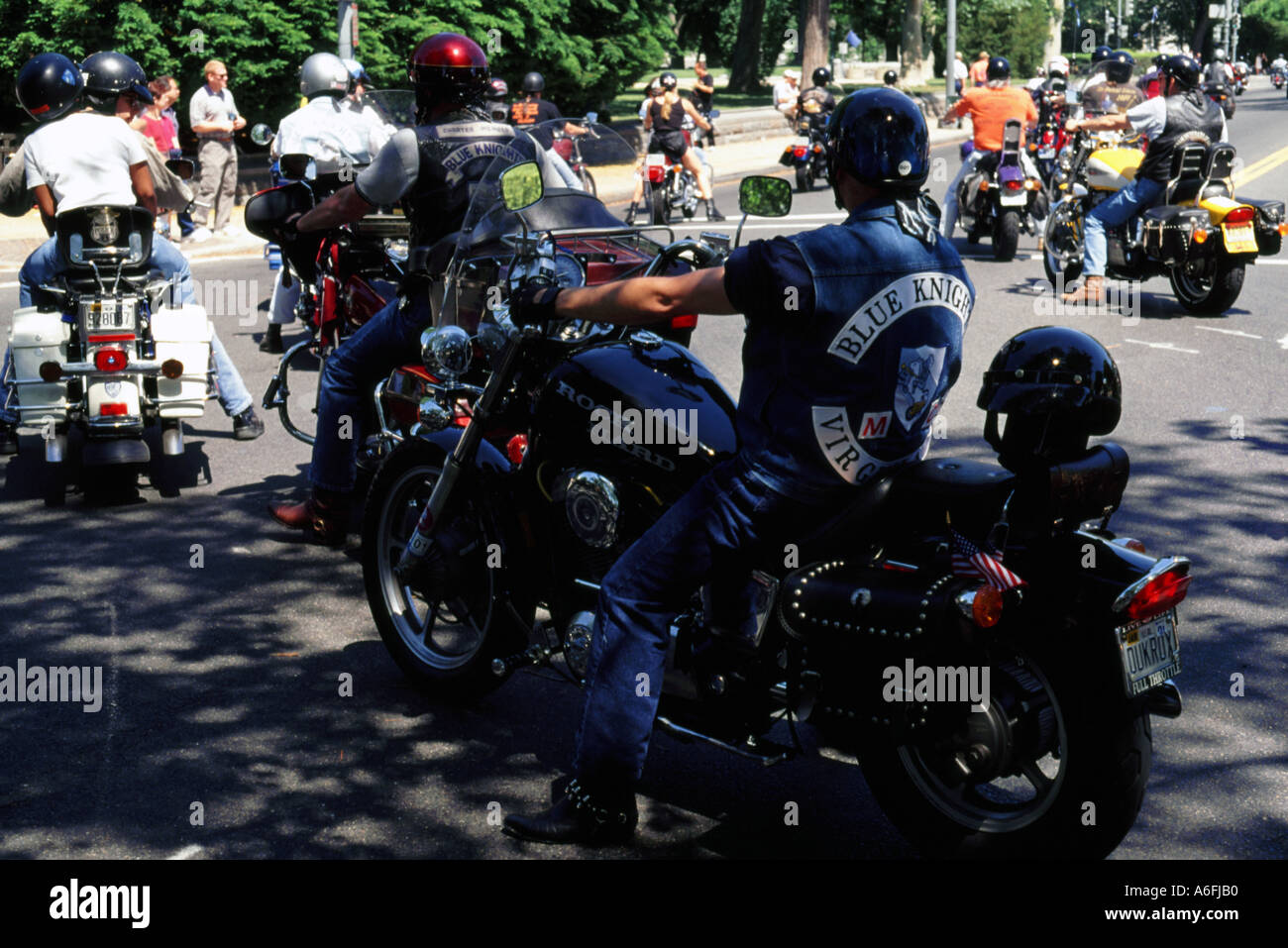 Harley Davidson riders motorcycles riding of the carnival parade in