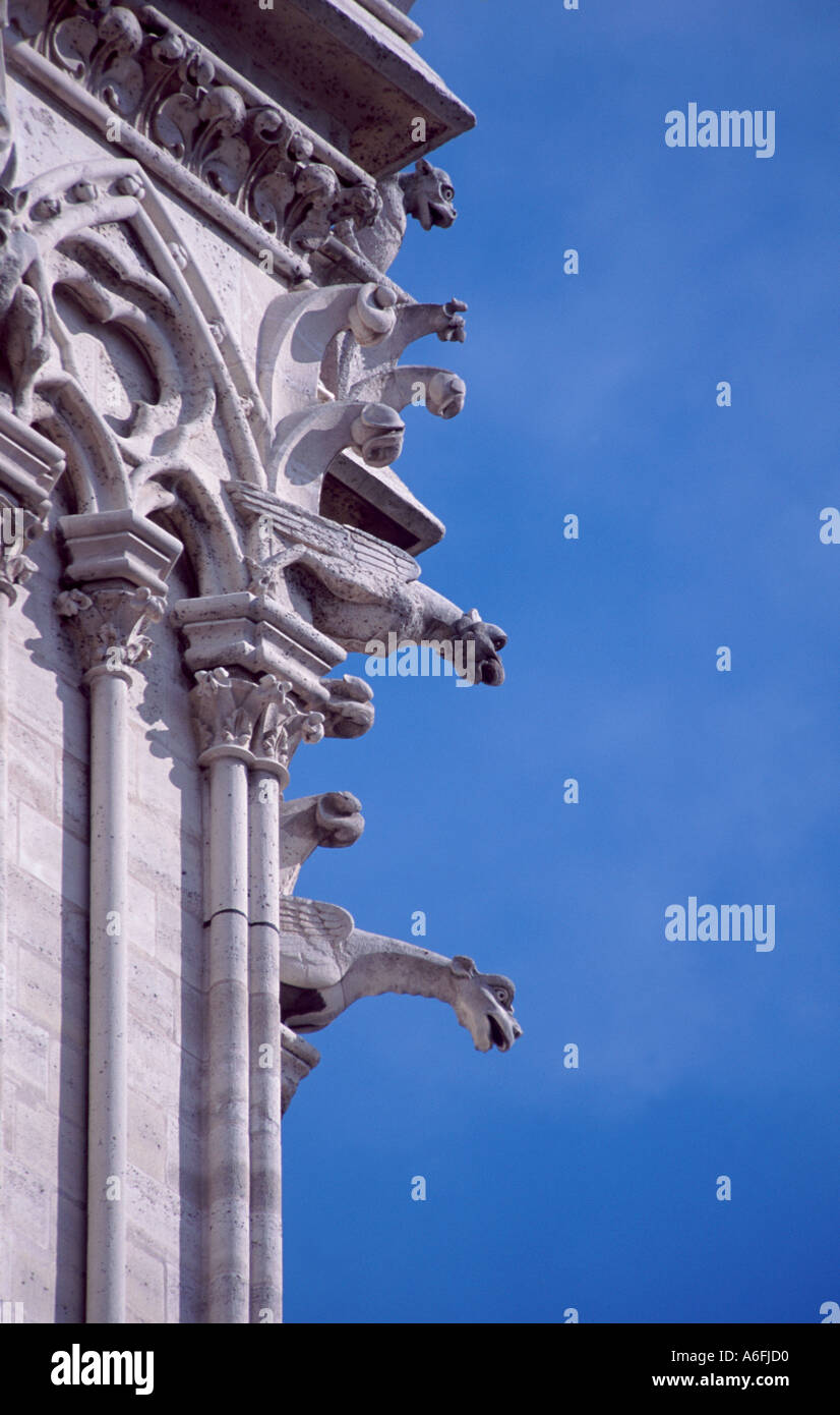 Gargoyles on the towers of Notre Dame Cathederal in Paris Stock Photo
