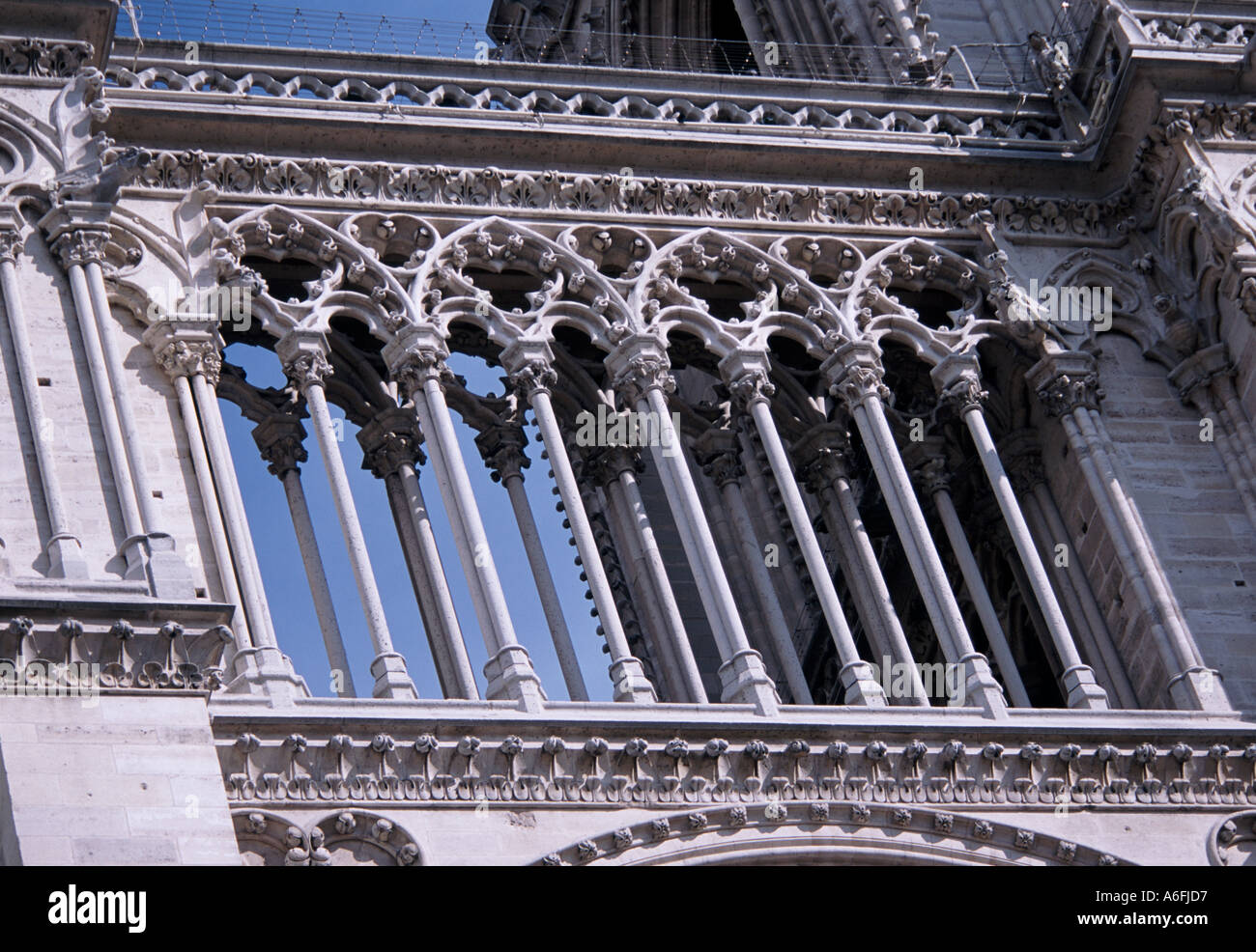 The link bridge between the two spites of Notre Dame cathederal Stock Photo
