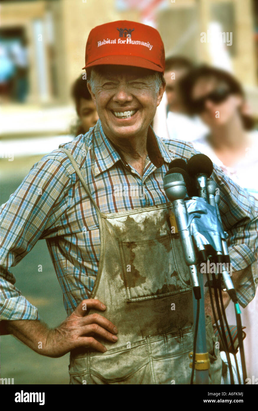 Former President Jimmy Carter on Habitat for Humanity construction site in Charlotte North Carolina Stock Photo