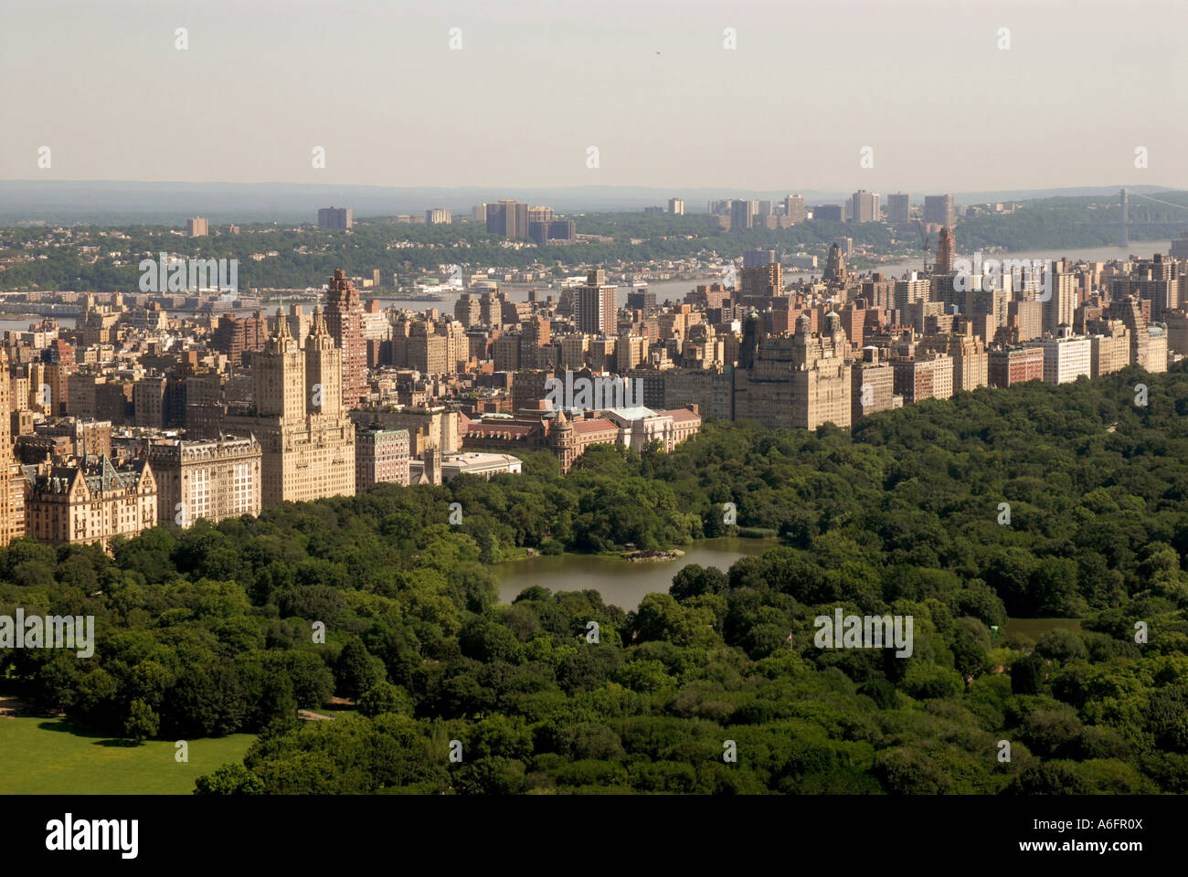 View along Central Park West and into NJ NYC Stock Photo Alamy