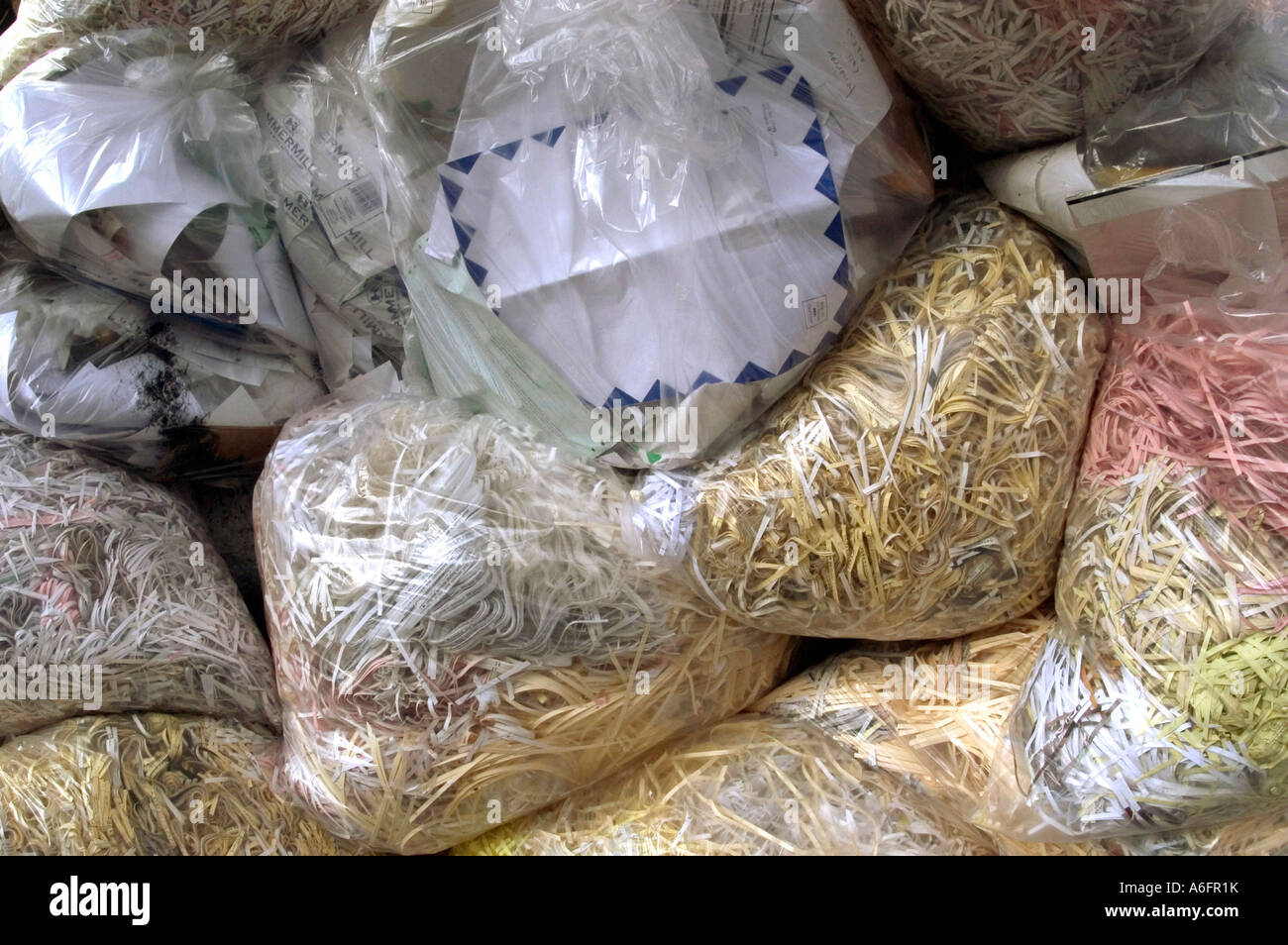 Bags of shredded paper readied for recycling NYC Stock Photo Alamy