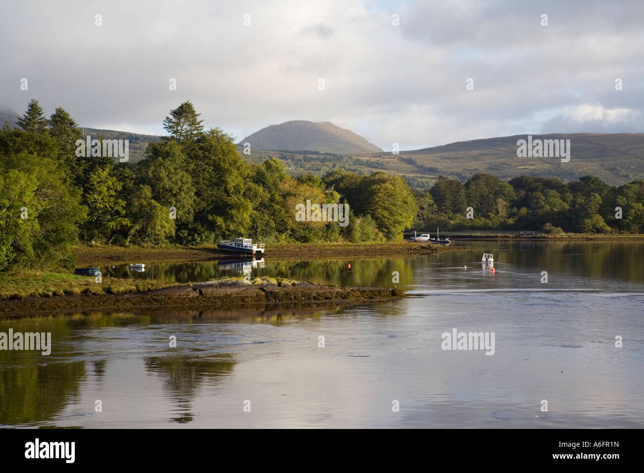 Kenmare County Kerry Eire Irleand. View up tidal Kenmare River from N71