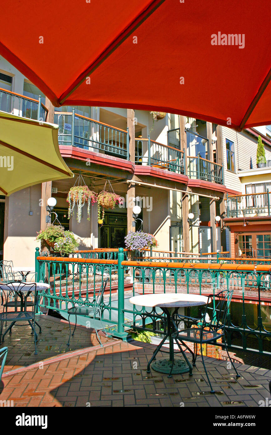 Interior seating area at 5th Street Public Market in downtown Eugene