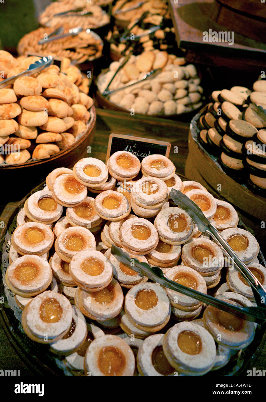 Sweet pastries on sale in a French boulangerie (bakery) Stock Photo