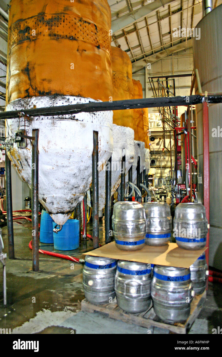 Interior brewing area of Rogue Brewery at Newport Oregon Stock Photo