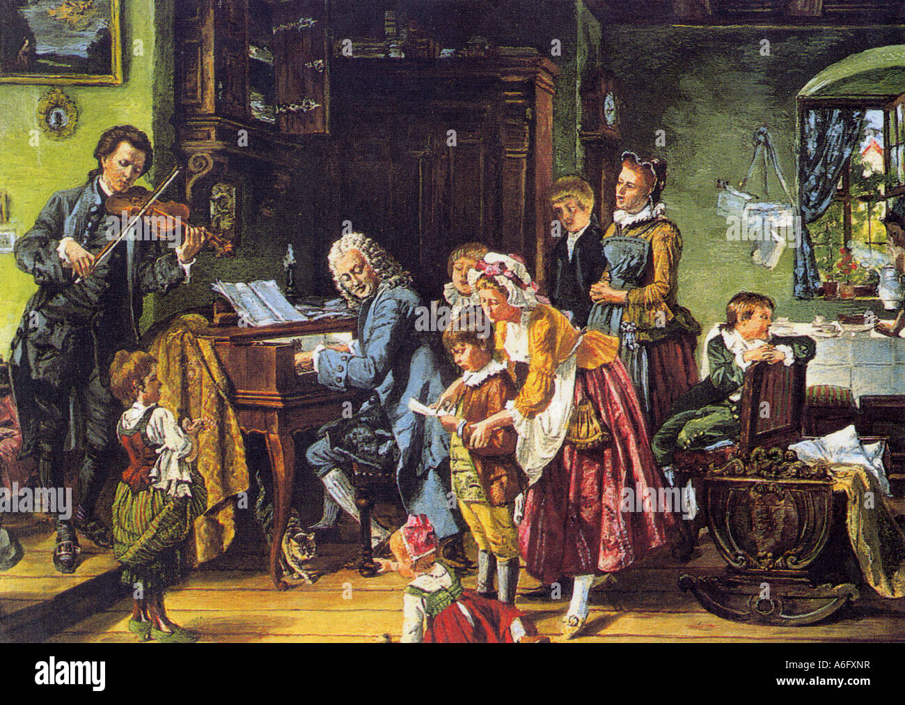 BACH Johann Sebastian With his family in 1870 painting by Toby Rosenthal Stock Photo