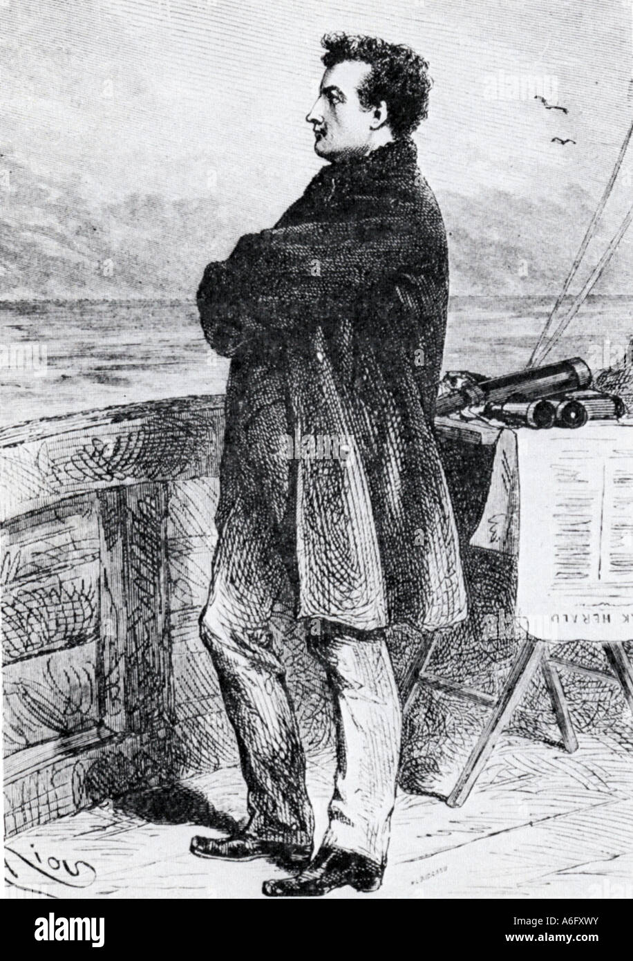 JULES VERNE shown as Professor Aronnax in  20,000 LEAGUES UNDER THE SEA in an engraving by Riou Stock Photo