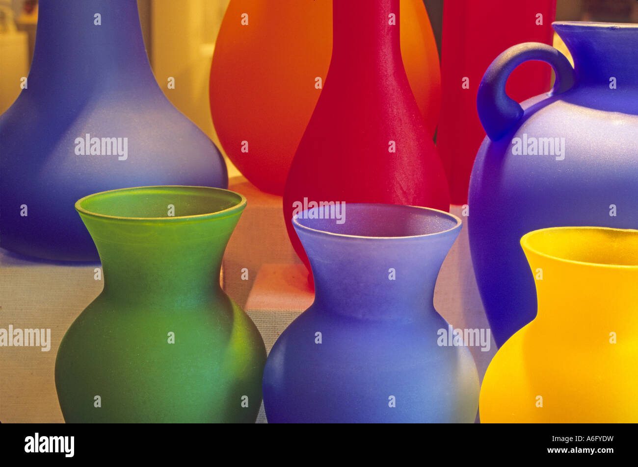 colorful glass vases Stock Photo