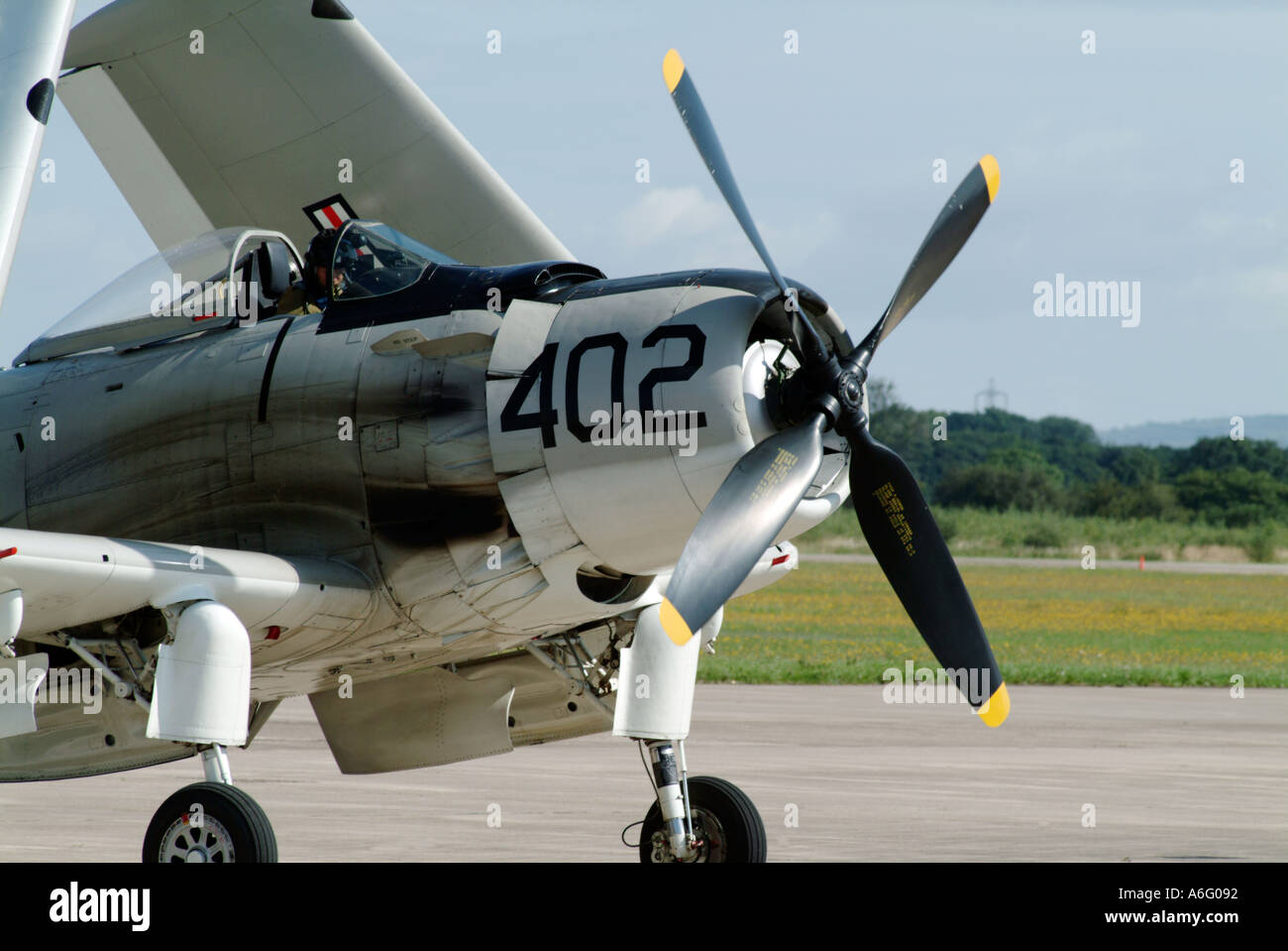 fighter plane propeller jet engine power air show lift wing drag Stock