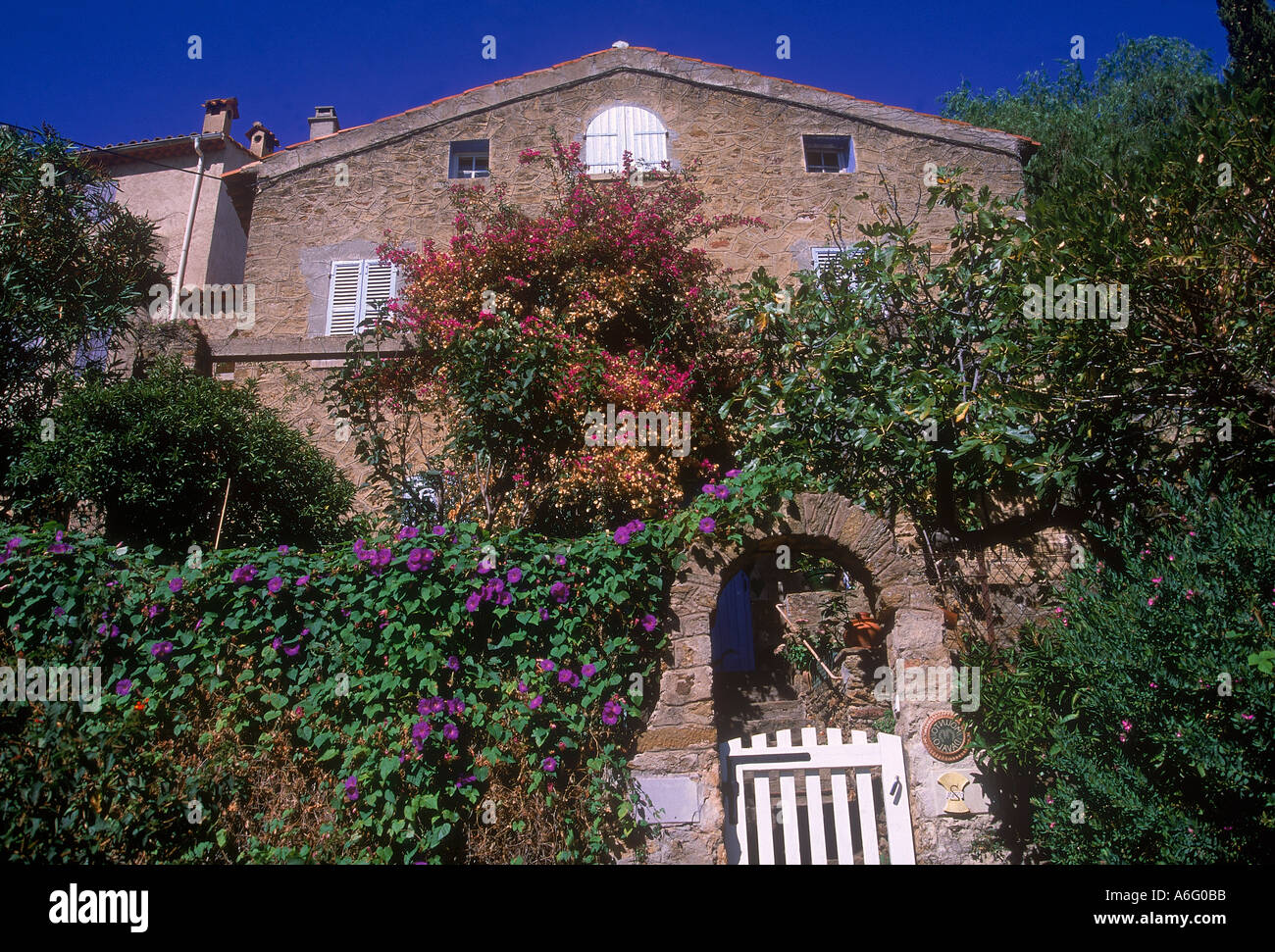 Traditional stone house in Borme les Mimosas Provence Stock Photo