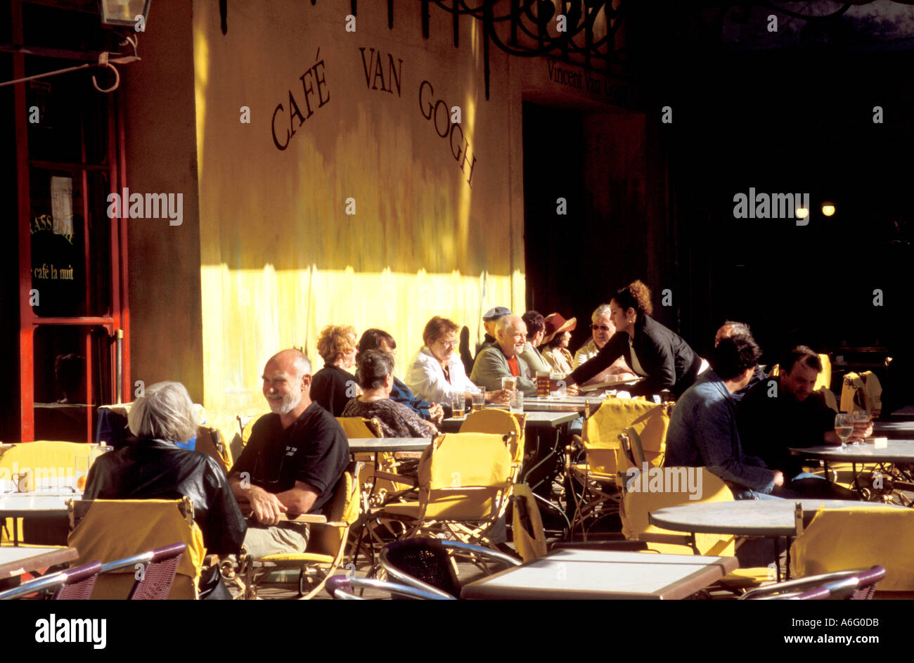 Pavement terrace at the Cafe Van Gogh in Arles Stock Photo