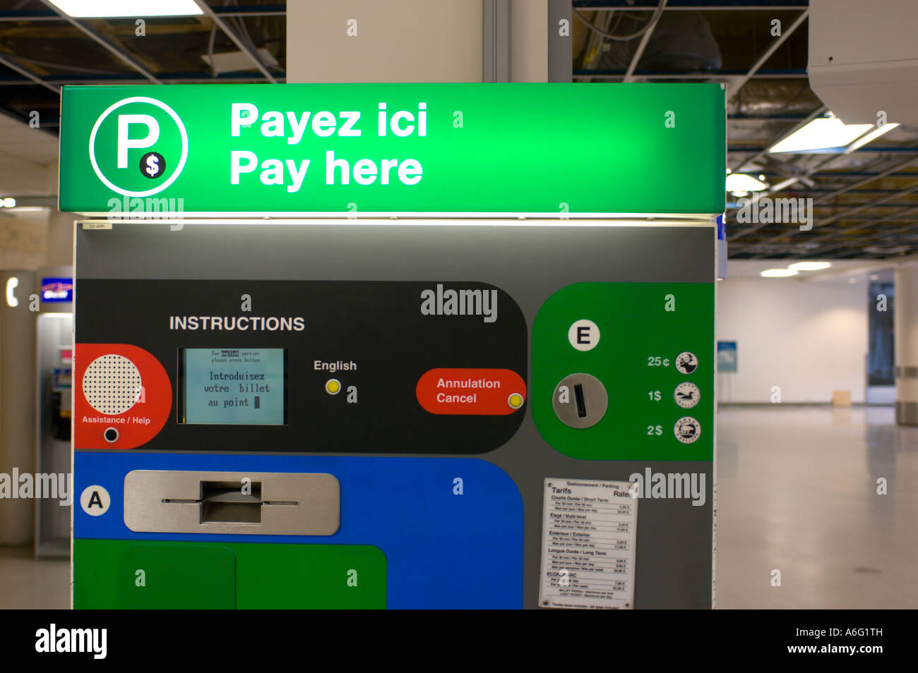 MONTREAL CANADA Bilingual French English signs on money exchange machine Montreal Airport Stock Photo