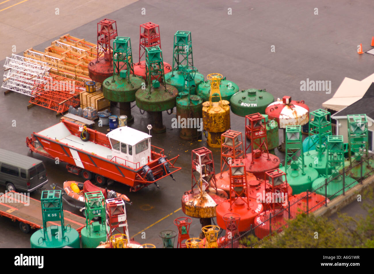 QUEBEC CITY QUEBEC CANADA Coast Guard buoys and channel markers on dock