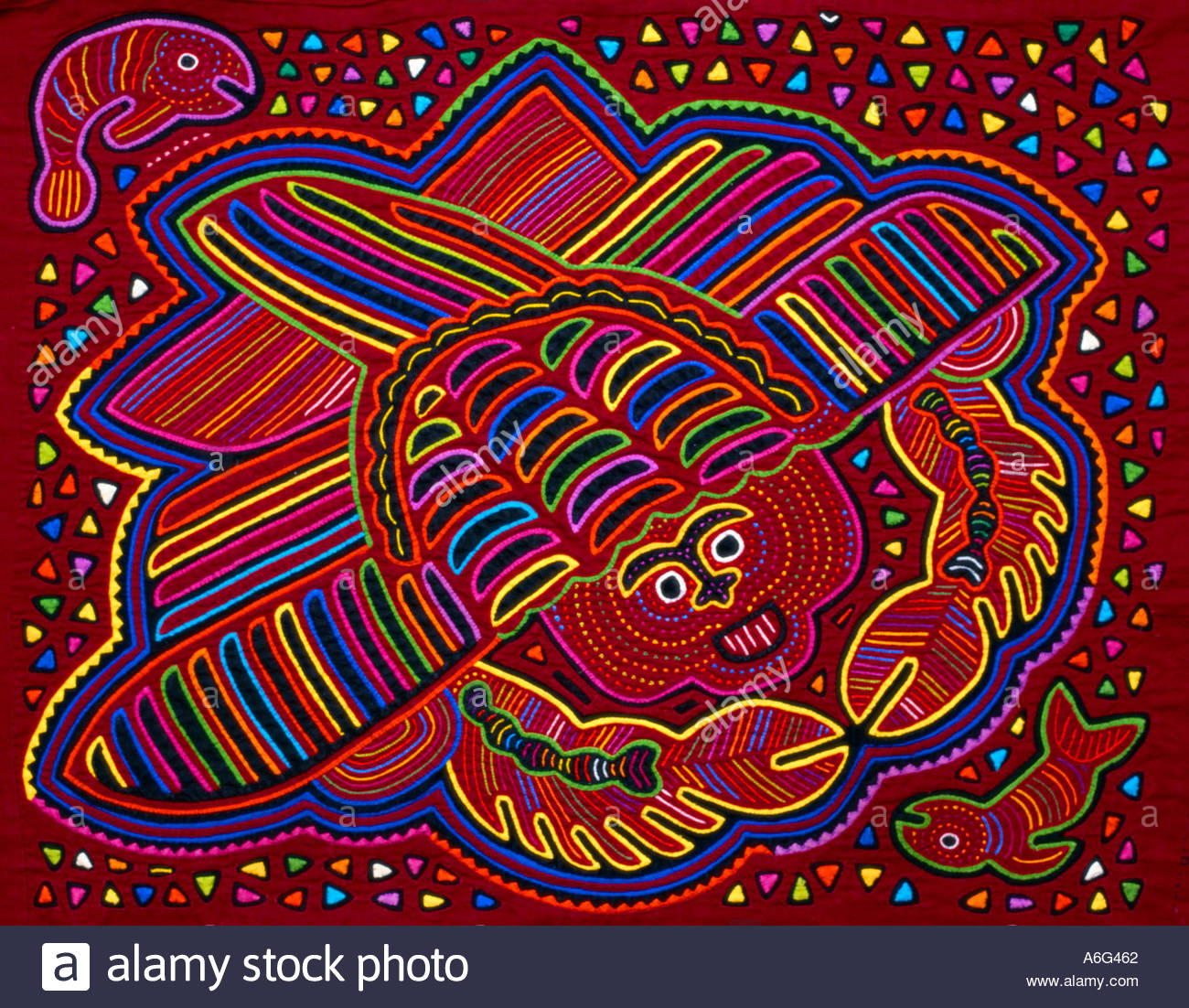 PANAMA, SAN BLAS ISLANDS, KUNA INDIANS FABRIC MOLA of LOBSTER Stock Photo