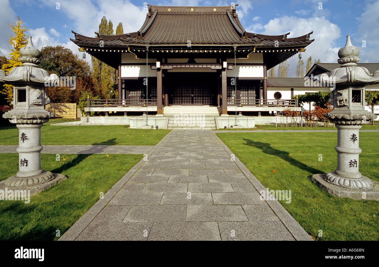 Japanese temple, center for japenese culture, Niederkassel, Duesseldorf, North Rhine-Westphalia, Germany Stock Photo