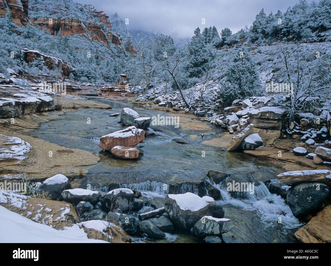Snow At Slide Rock State Park In Oak Creek Canyon North Of Sedona Arizona Stock Photo Alamy