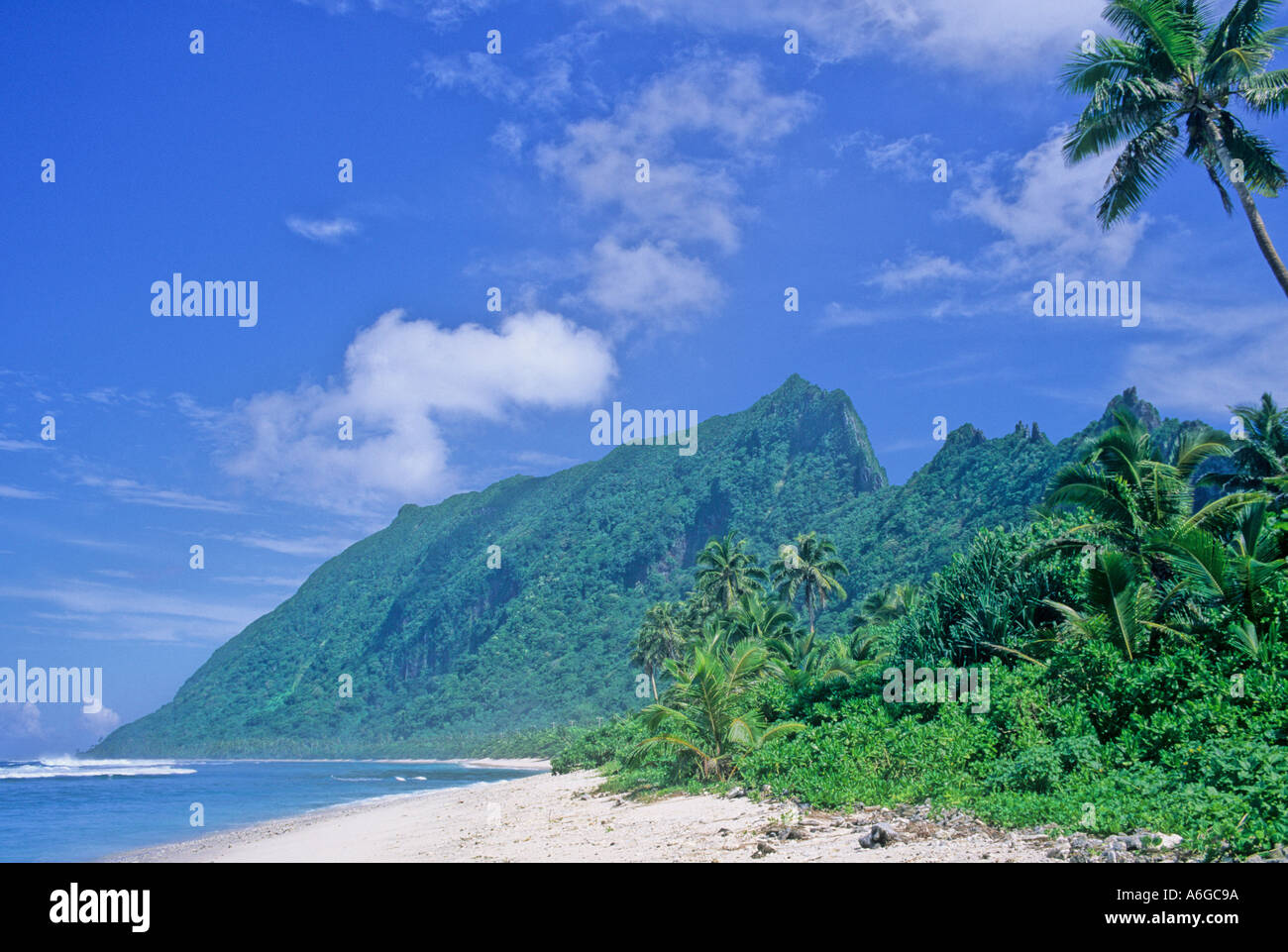 The beautiful beach at Ofu island is protected as part of National Park of American Samoa Stock Photo
