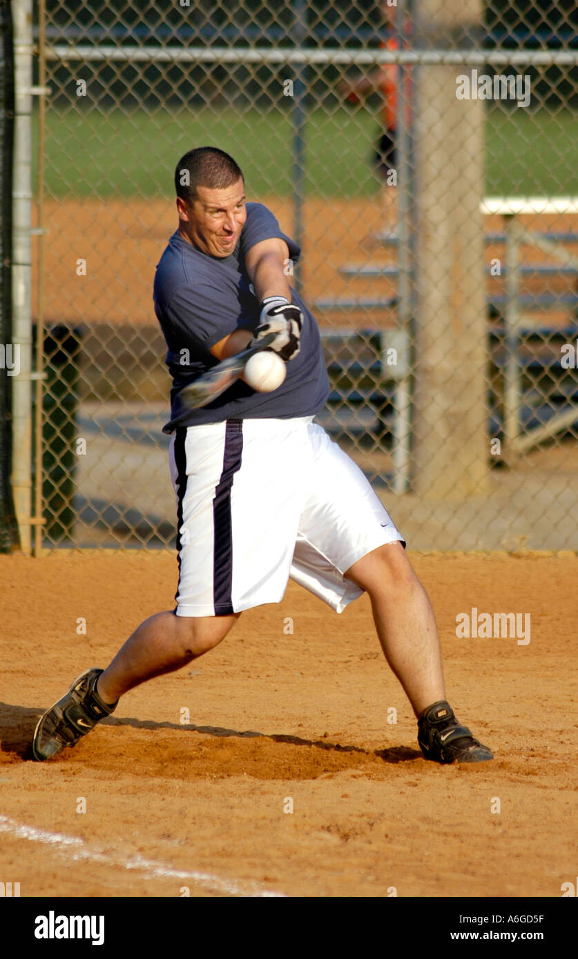 Men's fast pitch softball league for those under 35 with a hit, and