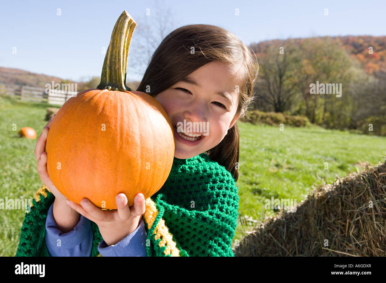Girl holding a pumpkin Stock Photo - Alamy