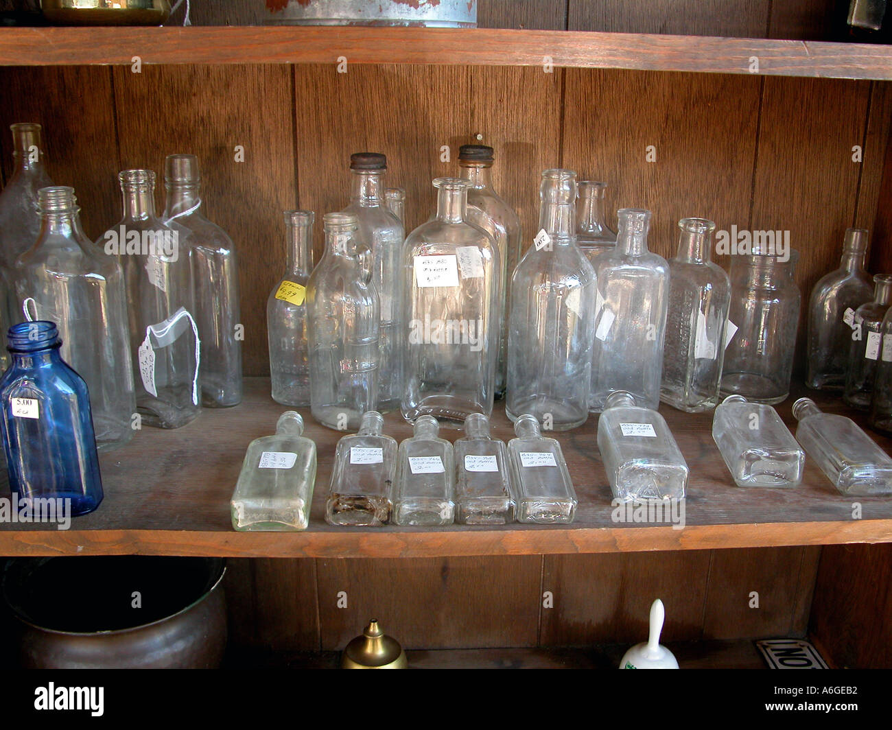 Old medicine bottles for sale to collectors in antique store Indiana