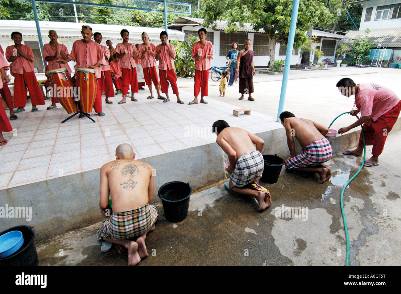 Thailand, Saraburi  Wat Tham Krabok drug rehabilitation program with music during detox. Stock Photo