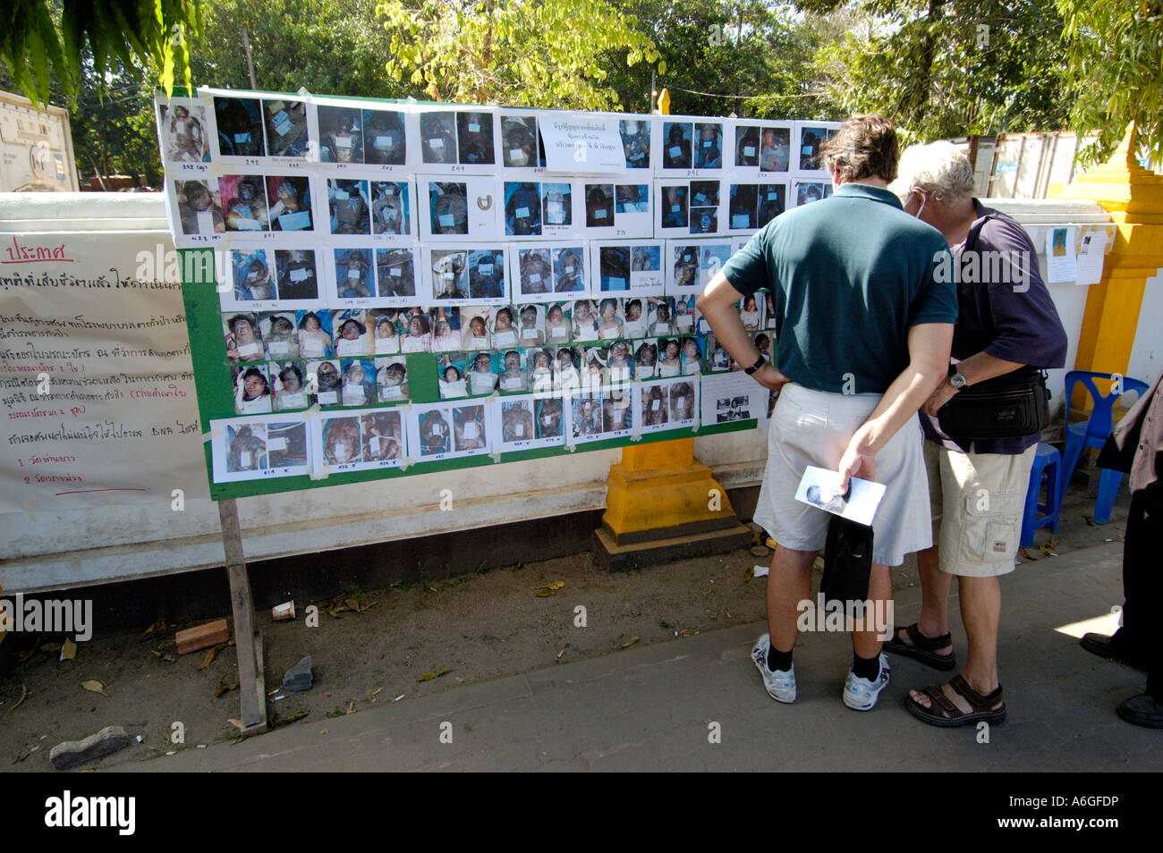 Thailand, Khao Lak  Victims of the December 26,  2004 tsunami. Family looking for victims. Stock Photo