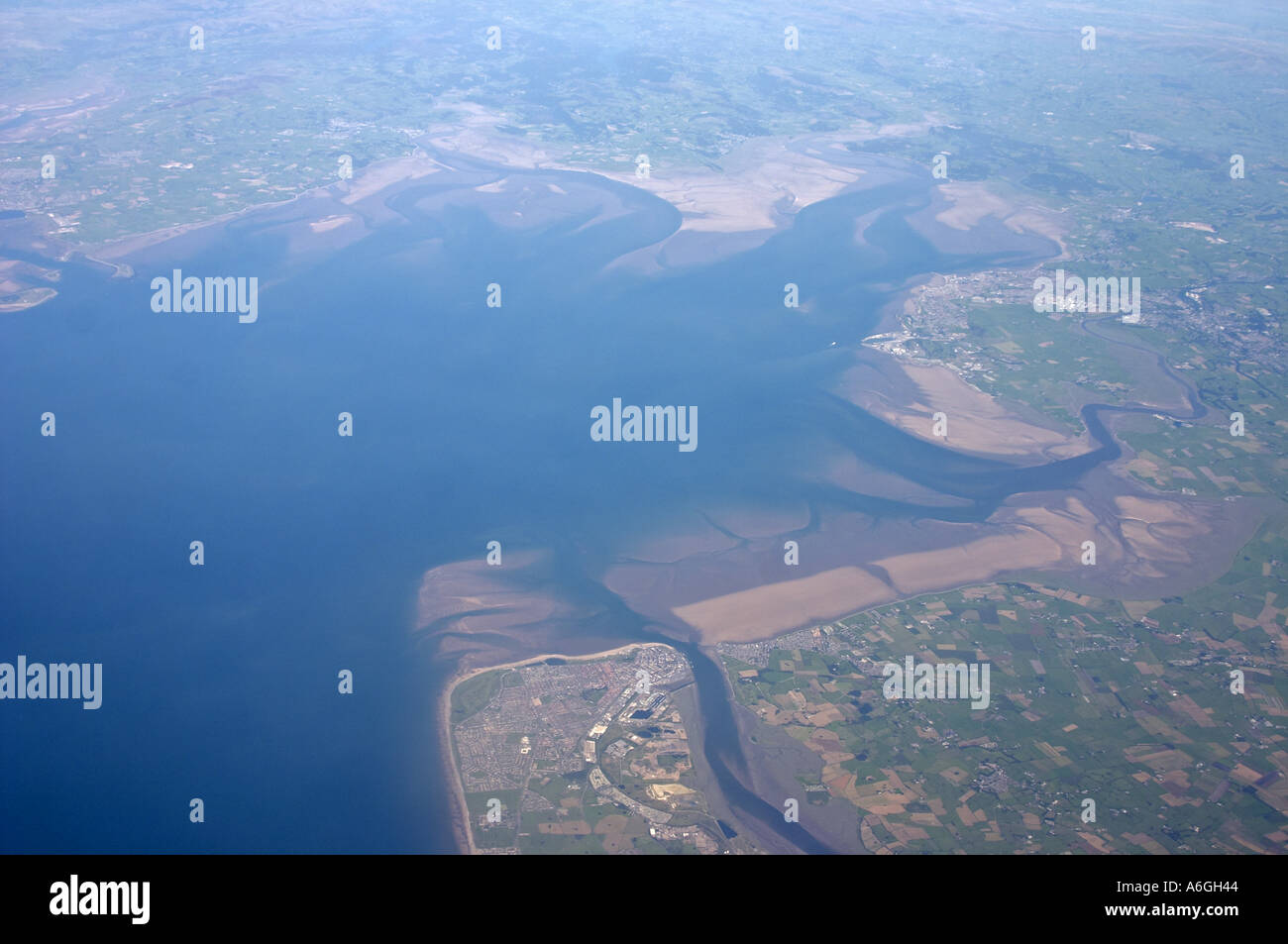 Aerial view of Fleetwood Morecambe and Morecambe bay with Morecambe