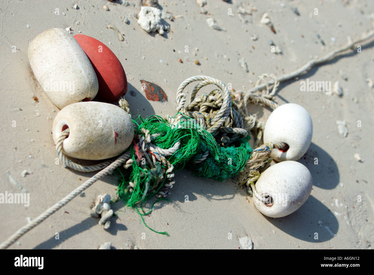 Boat anchor line with floats on beach Coral Bay Perhentian Kecil ...