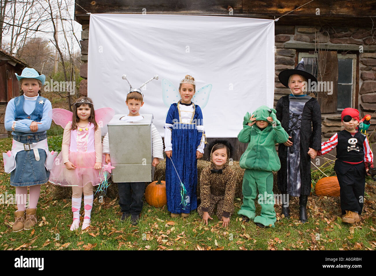 Kids in halloween costumes Stock Photo
