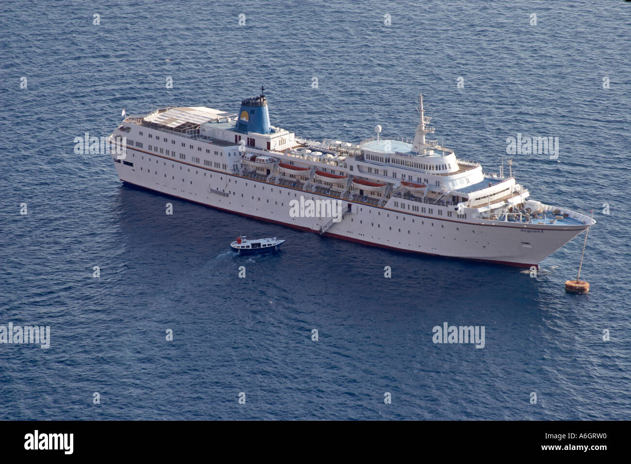 Aegean 1 Cruise Ship Liner On The Sea Below Town Of Fira Greek Island Of Santorini Or Thira Greece Stock Photo Alamy