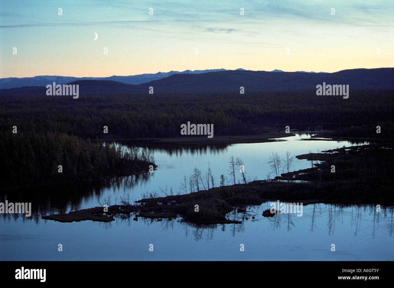 Azas (Toodja) lake at sunset. Todja Kozhuun. The Sayan Mountains. The Tyva (Tuva) Republic. Russia Stock Photo