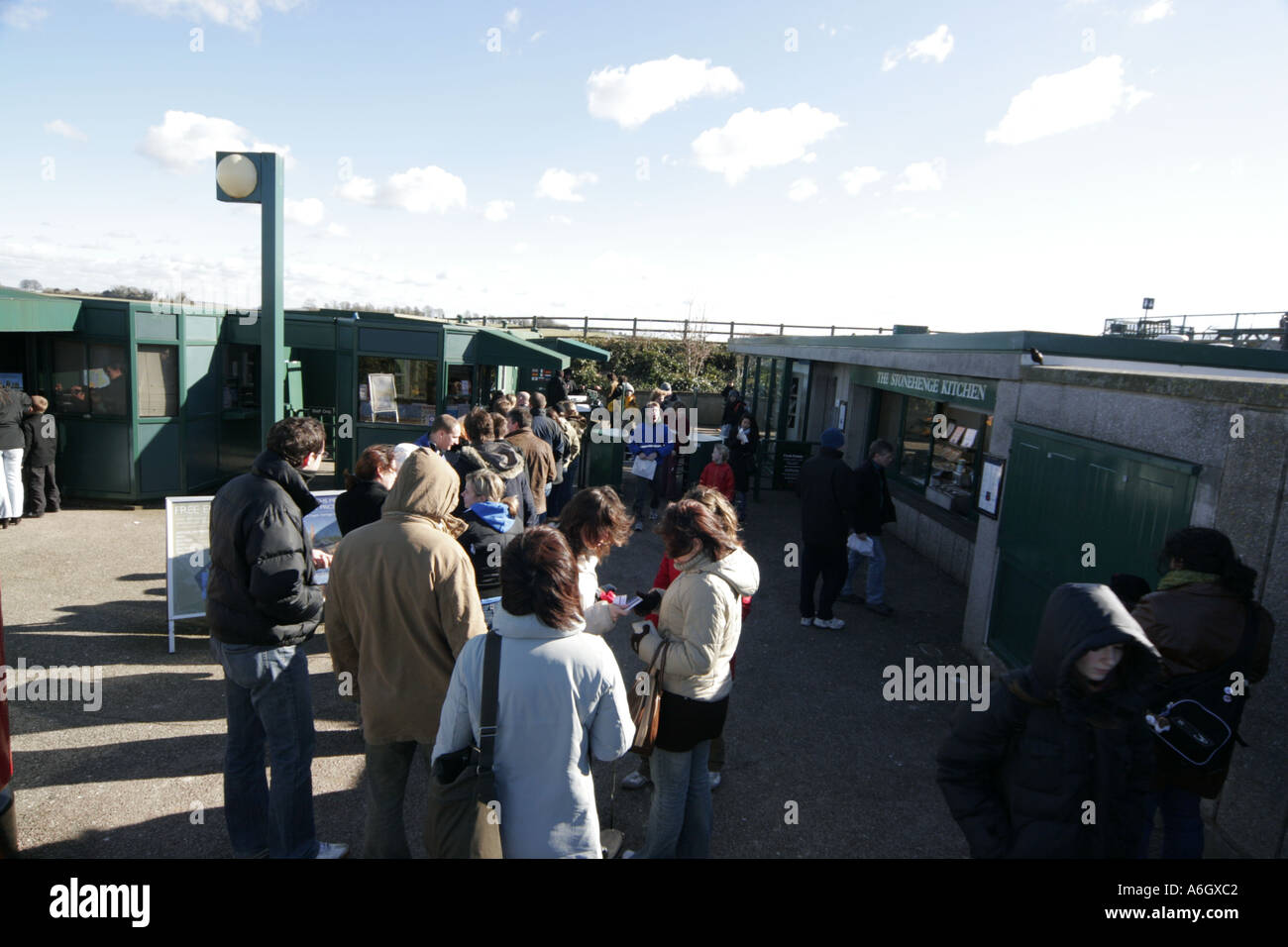 Stonehenge Salisbury Plain Wiltshire England World Heritage Site Queue to get in enter entrance tunnel poor visitor facilities Stock Photo
