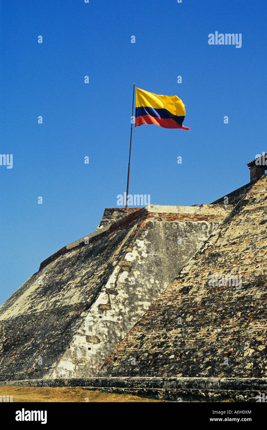Flag at san felipe fortress cartagena Stock Photo