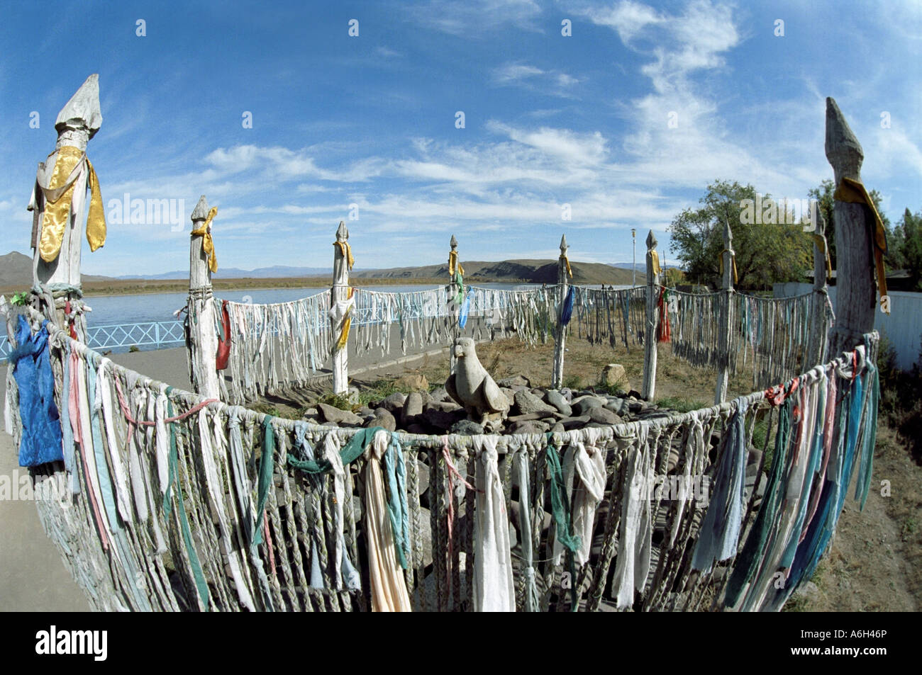 Shamanic altar that is also named obo or ovaa Kyzyl The Tyva Republic. Russia Stock Photo