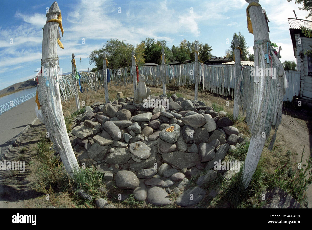 Shamanic altar that is also named obo or ovaa Kyzyl The Tyva Republic. Russia Stock Photo