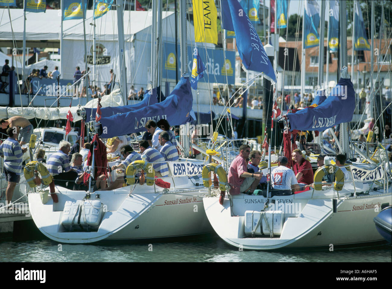 A busy Cowes harbour during regatta week Stock Photo