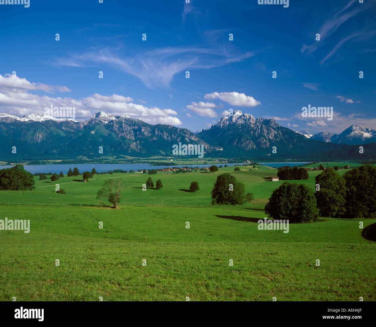 Forggensee lake and Tegelberg mountain - Allgaeu Bavaria Germany Stock ...